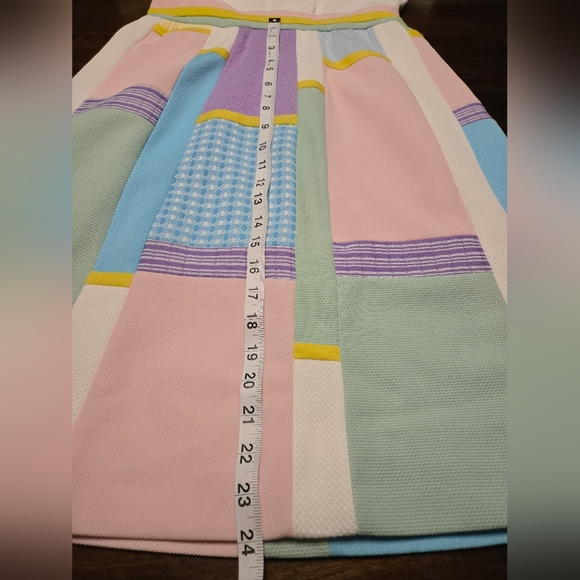 Vintage 1960s/70s Colorblock Patchwork A-Line Midi Dress Pastel 28" Waist Lined - Picture 4 of 9